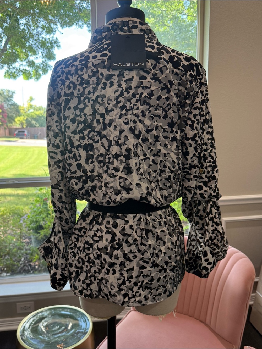 Halston Heritage Black and White Animal Print Button-Down Blouse